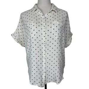 Splendid Women's S Star Print Gauze Button Down Shirt White Cuffed Button down